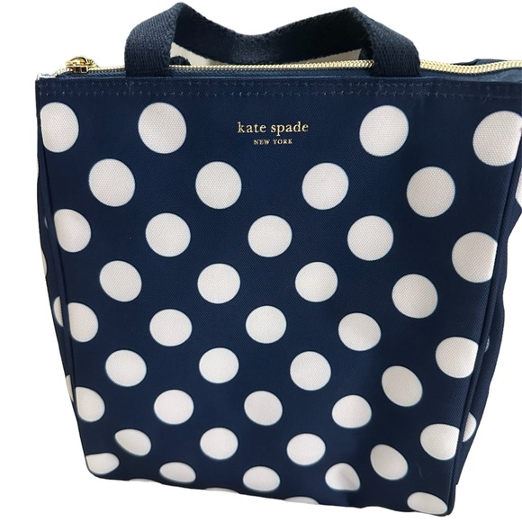 kate spade Other - Kate Spade New York Insulated Lunch Bag Navy Polka Dot Zip Top Handle NWT